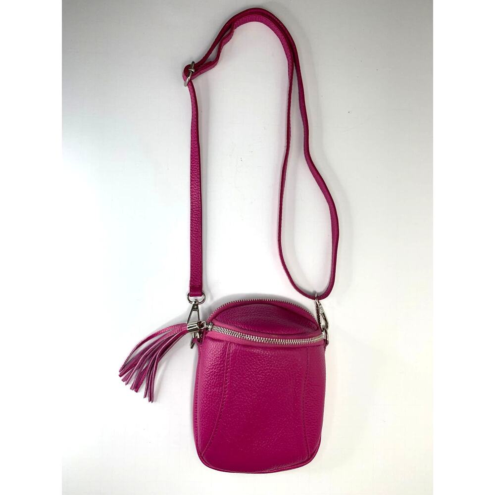GENUINE LEATHER BORSE IN PELLE small fuchsia crossbody bag made in italy